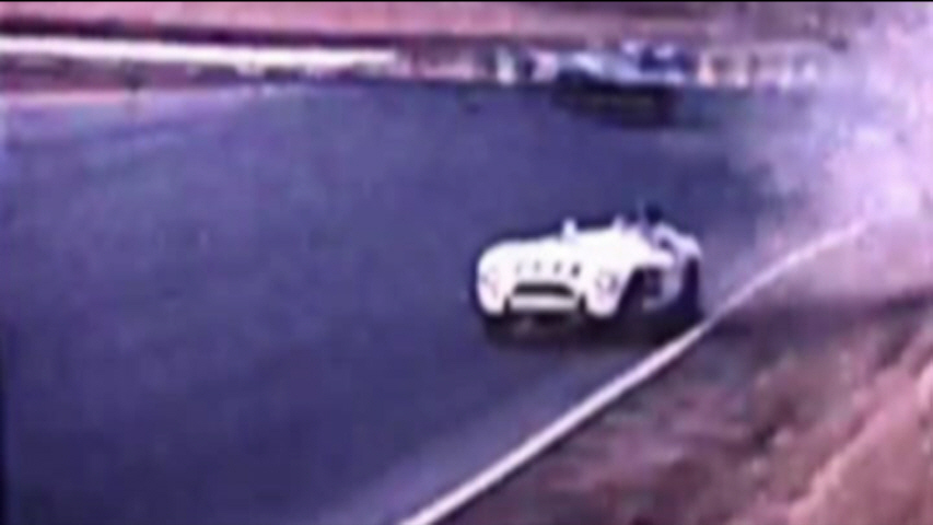 Dave MacDonald races the Carroll Shelby Cobra 260ci to its first ever win at Riverside International Raceway